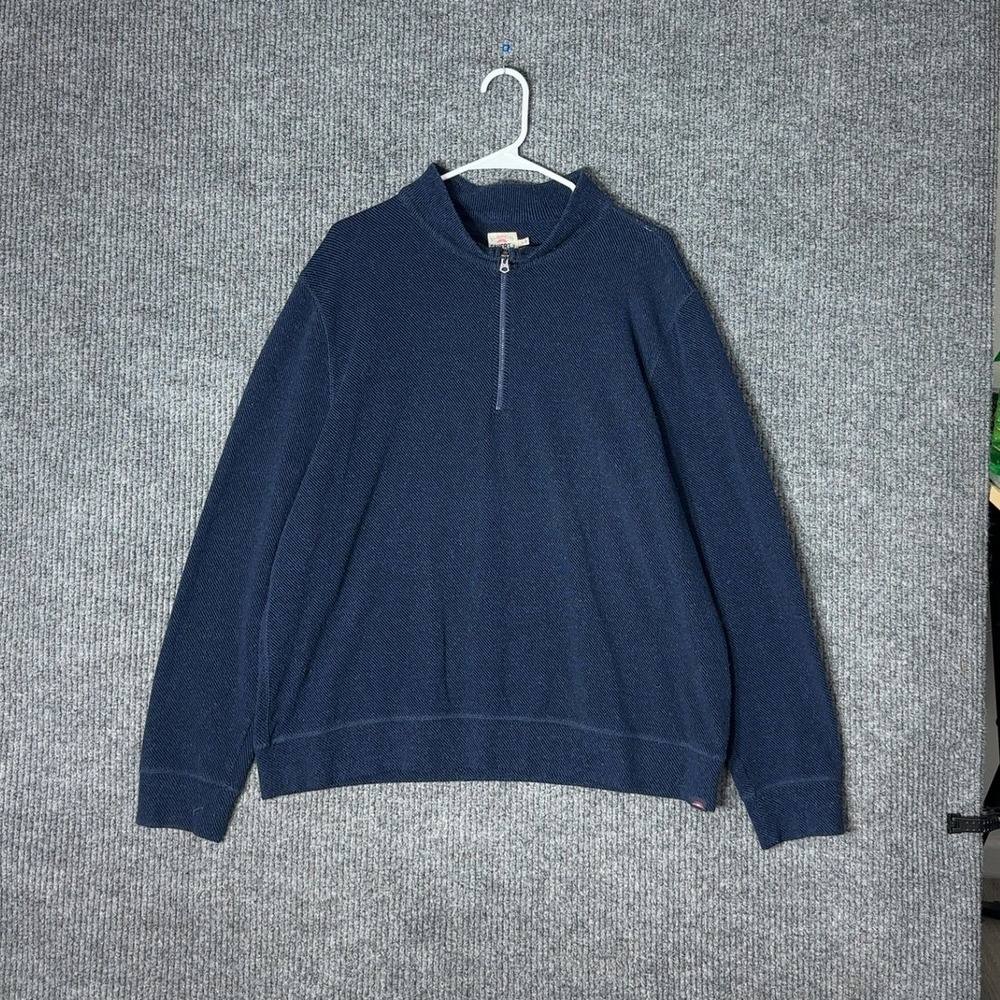 Faherty‎ Quarter Zip Pullover Mens XL Navy Blue Textured Knit Sweater